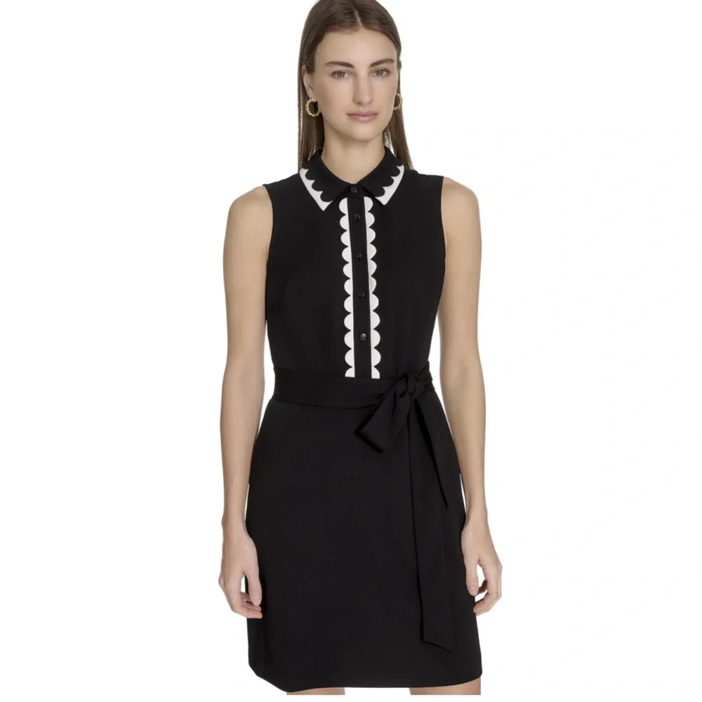 Karl Lagerfeld Black Mini Dress with White Scalloped Details - Picture 1 of 9
